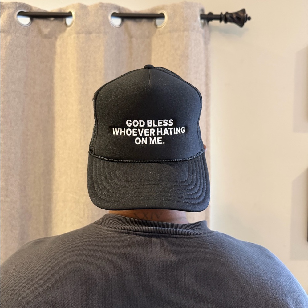 Black Trucker Hat with White Text